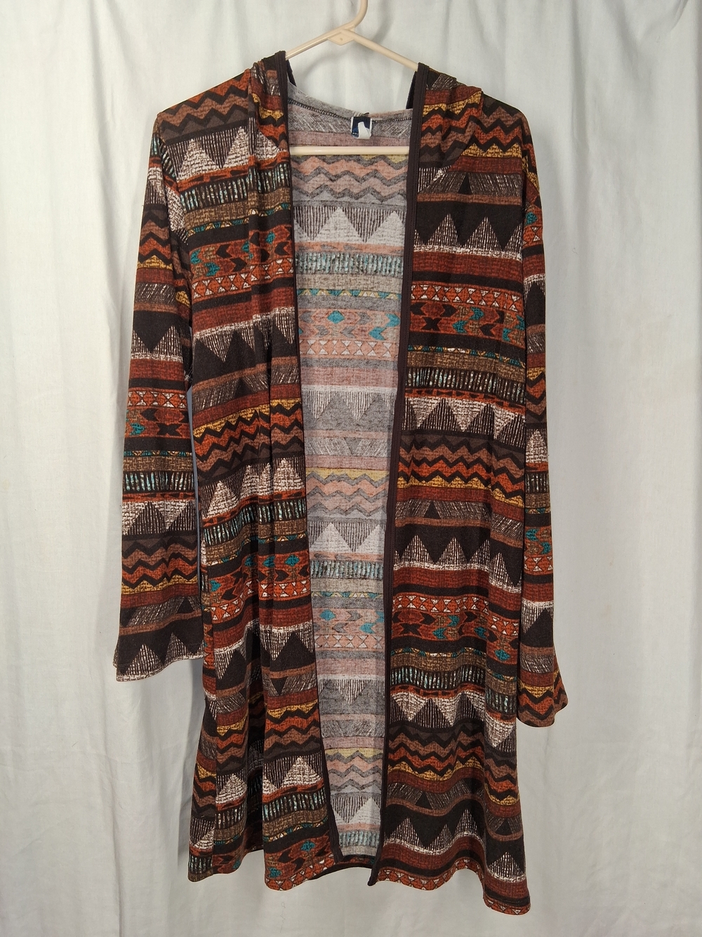 Open-Front Aztec Hooded Cardigan - Brown Multi
